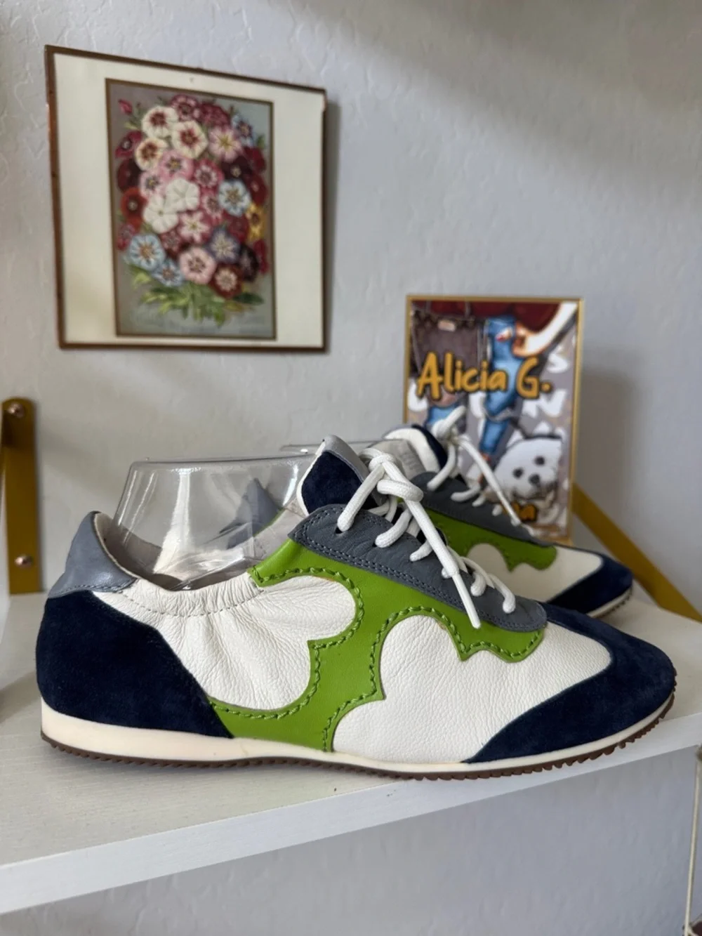 Tory Burch Bi-color green blue Leather Sneaker 8 NWOT - Picture 4 of 11